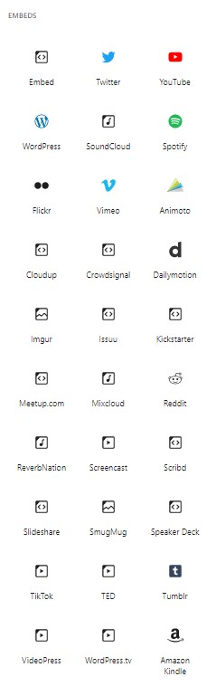 Embeds เป็น Block Editor ที่มากับ Gutenberg WordPress
